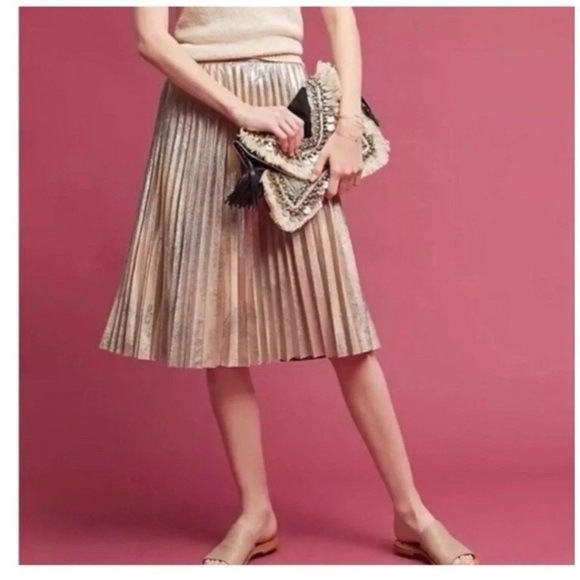 Maeve Dresses & Skirts - Maeve Anthropologie Pleated Midi Skirt Size S
Gold Metallic Sueded NWT